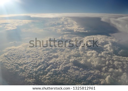 sky with clouds, sunset, view from airplane