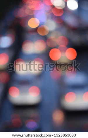 Evening traffic. The city lights. Motion blur. Abstract background . Bokeh ( Evening traffic jam in bangkok ) - Image

