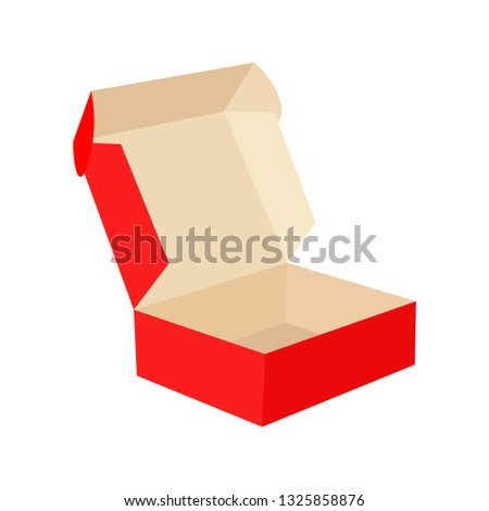 Red cardboard open box isolated on white background