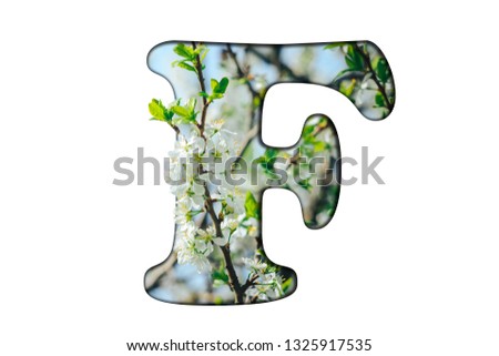 F - letter of the alphabet-the background is made of real flowers, plants. A collection of brilliant flora font for your unique spring, summer decorations and many concept ideas.