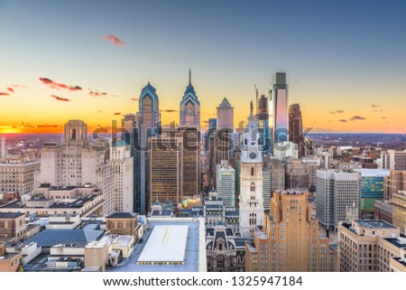 Philadelphia, Pennsylvania, USA skyline over Center City at sunset.