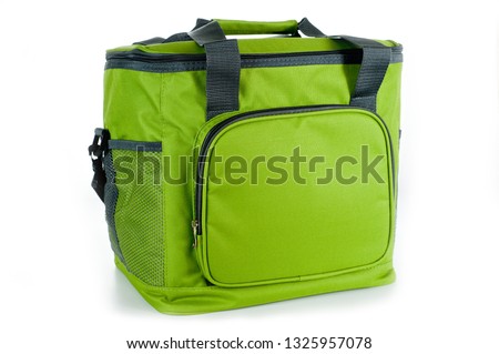 Bag cooler bright green for carrying and storing products. Royalty-Free Stock Photo #1325957078