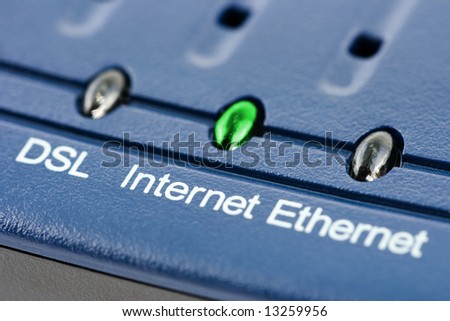 Macro of internet modem, abstract technology background