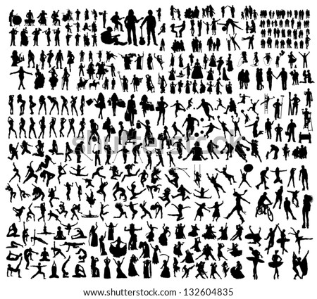 Big set of people silhouettes Royalty-Free Stock Photo #132604835