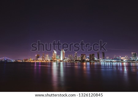 San Diego Downtown Night Scene Pacific Ocean California United States of America Skyscrapers Reflection
