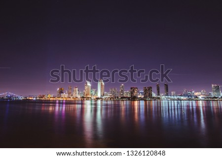 San Diego Downtown Night Scene Pacific Ocean California United States of America Skyscrapers Reflection