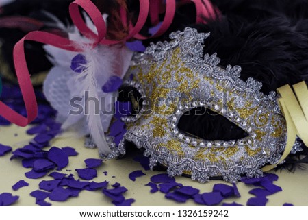 Carnival Mask, Serpentines And Confetti