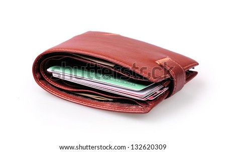 brown wallet with credit cards on a white background Royalty-Free Stock Photo #132620309