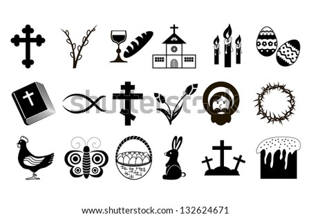 Easter Icons. Black and White. Vector illustration.