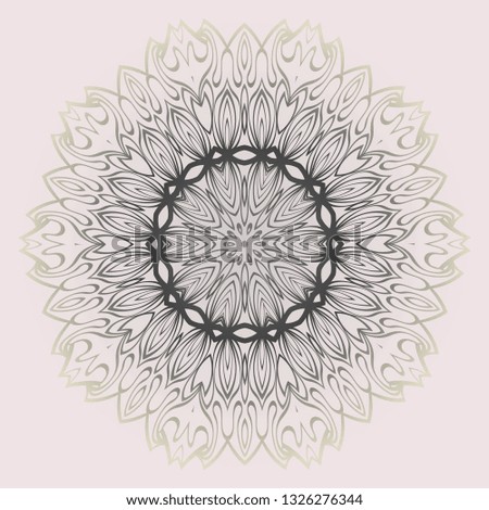 Fashion Design Print With Floral Mandala Ornament. Vector Illustration. Oriental Pattern. Indian, Moroccan, Mystic, Ottoman Motifs. Anti-Stress Therapy Pattern. Beige pastel color.
