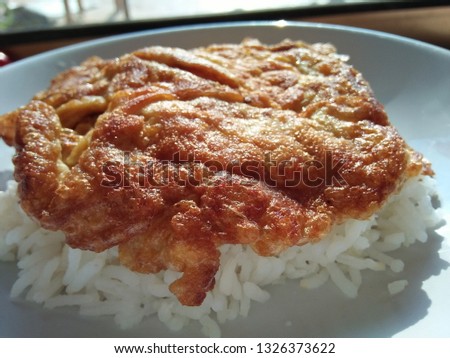 Omelette rice on a white plate Take pictures using natural light