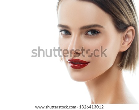 Beautiful skin healthy woman face closeup isolated on white