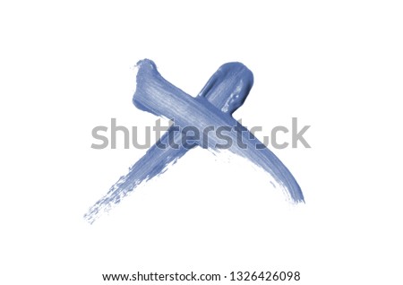 Bright liquid lipstick smear in the form of a check mark isolated on a white background. Cosmetic product stroke. Yes sign for checkbox. Dark blue color