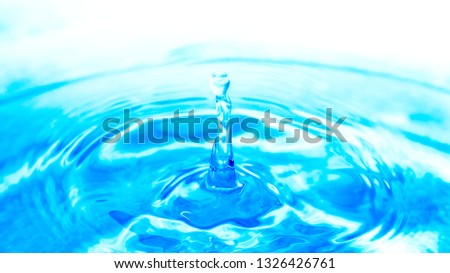 Water drop splash in a glass blue background