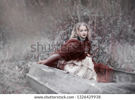 young girl tied by fishing net, Seine, in boat