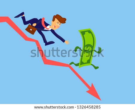 Financial crisis concept. Money loss. Money inflation vector design. Businessman chasing money. Stock crash cartoon illustration
