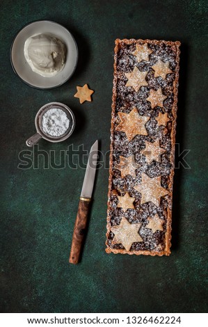 British Christmas Mincemeat Tart, Shortcrust Pastry with Fruit Mince, copy space for your text