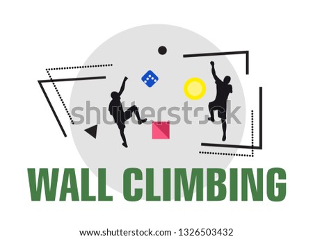 Climbing wall sport logo. Mans climbing on the wall together. Creative modern sport logotype. Hiking indoor.