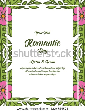 Vector illustration write a invitation romantic with pink flower frames and green leaves that bloom hand drawn