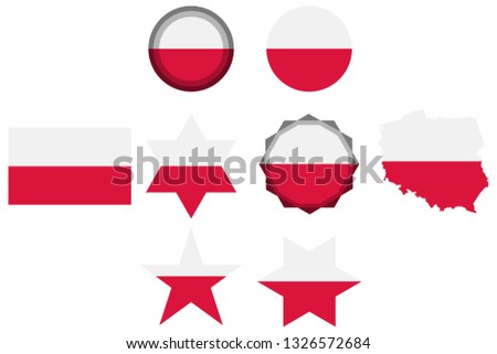 Set with the image of the flag of Poland. Vector isolated on white background.
