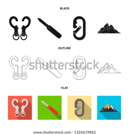 Vector design of mountaineering and peak symbol. Set of mountaineering and camp stock symbol for web.
