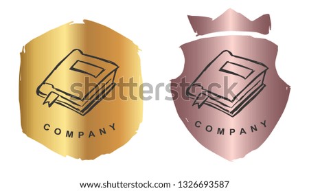 Rose Gold Logo Design of Books Education for Knowledge. Vector, Illustration, Hand Drawn and Doodle. EPS10