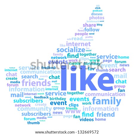 Thumb Up Shape With Social Media Word Cloud