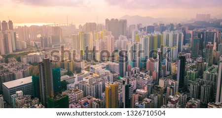Aerial bird eye view Photography viewpoint urban landscape popular tourist spot cityscape at Garden Hill, Sham Shui Po in Hong Kong. 