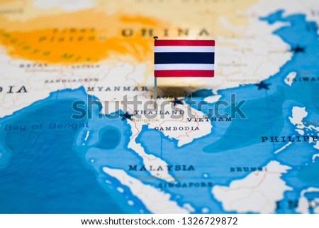 the Flag of Thailand in the world map