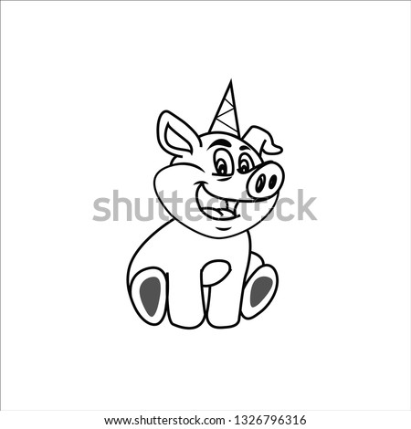 mascot, baby pig cheerful expression with a birthday hat