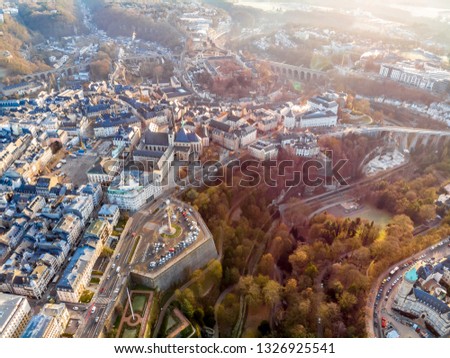 Aerial view of Luxembourg in winter morning