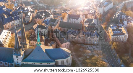 Aerial view of Luxembourg in winter morning