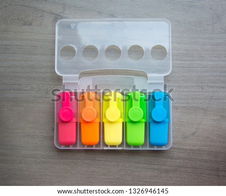 office stationery on wood table 