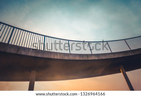 Abstract Urban Architecture Detail Of A Curved Footbridge Overpass At Sunset With Copy Space