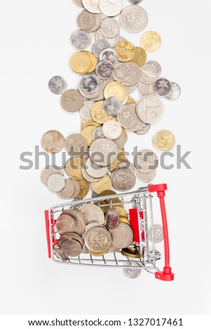 piles of coins isolated on white