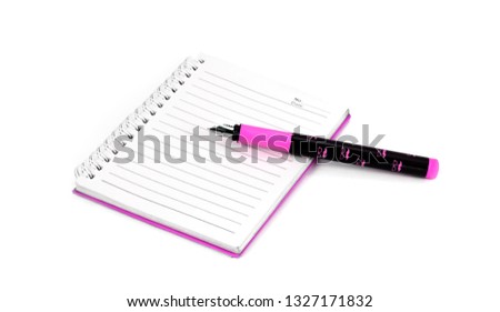 Open notepad with pen. Isolated on the white background.