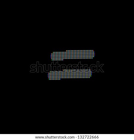 RGB computer monitor letter ob black background: = equal