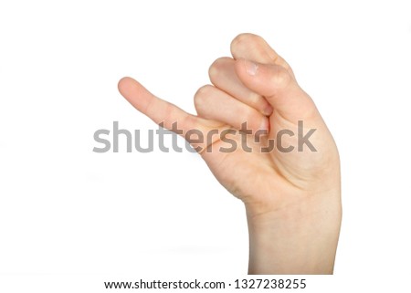 Caucasian hand doing American Sign Language  showing the symbol for J