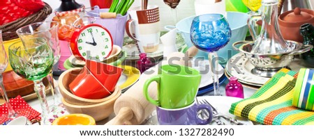 A lot of household wares on a table Royalty-Free Stock Photo #1327282490