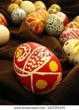 pysanka, Ukrainian Easter eggs, decorated in the traditional way for Eastern European countries by dyeing with natural paints and beeswax

