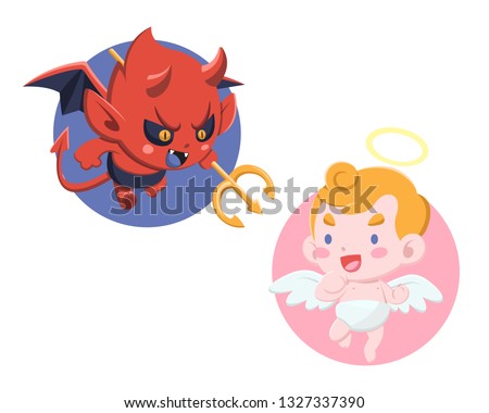 Cute Cartoon style Little Devil and Angel on white background Illustration Royalty-Free Stock Photo #1327337390