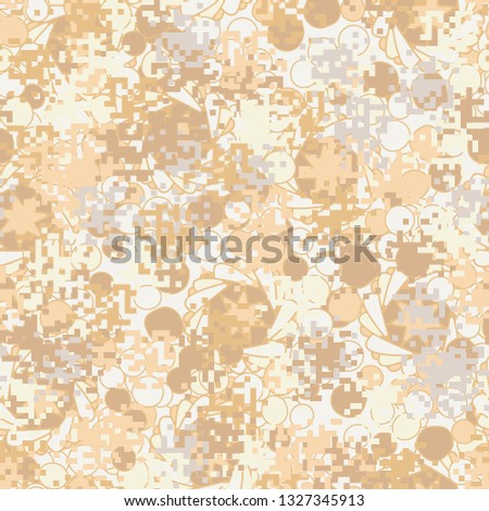 Seamless pattern. Fashionable texture in camouflage style. The top layer is pixel. 
Background consisting of seven-sided figures.