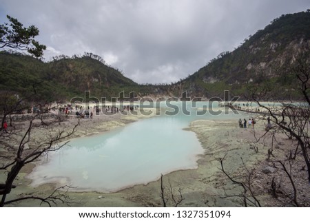  Kawa Putih, "White Crater" in Bandung, West Java, Indonesia. White Crater is a natural wonder in Indonesia visited by domestic and foreign tourists.