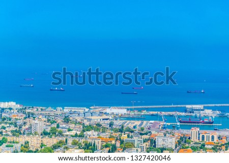 Aerial view of port of Haifa, Israel