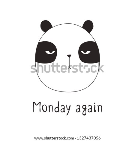 Hand drawn poster with cartoon panda. Background with animal and lettering