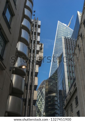 Looking up at the financial district in central London