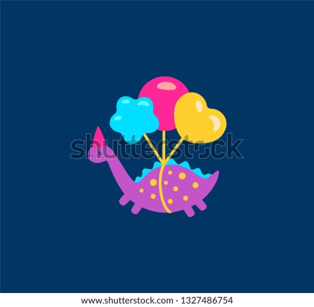 Funny cartoon dinosaurs with balloons illustration icon. Vector illustration