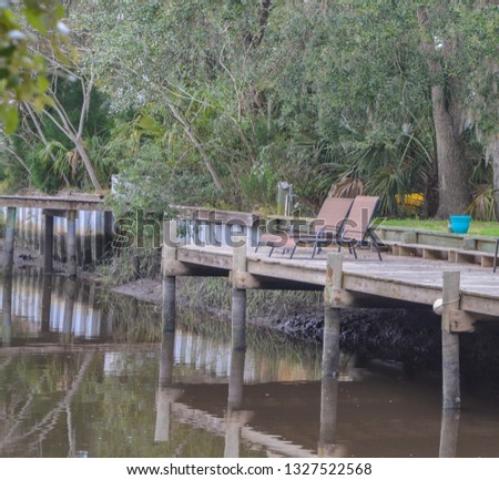 A dock on the Tolomato River, St Johns County, Florida, USA