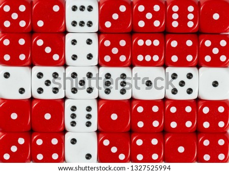 National flag of Denmark in colorful background of dices