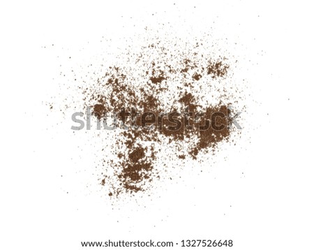 Coffee powder isolated of white background. A little coffee over a white surface. Milled coffee.